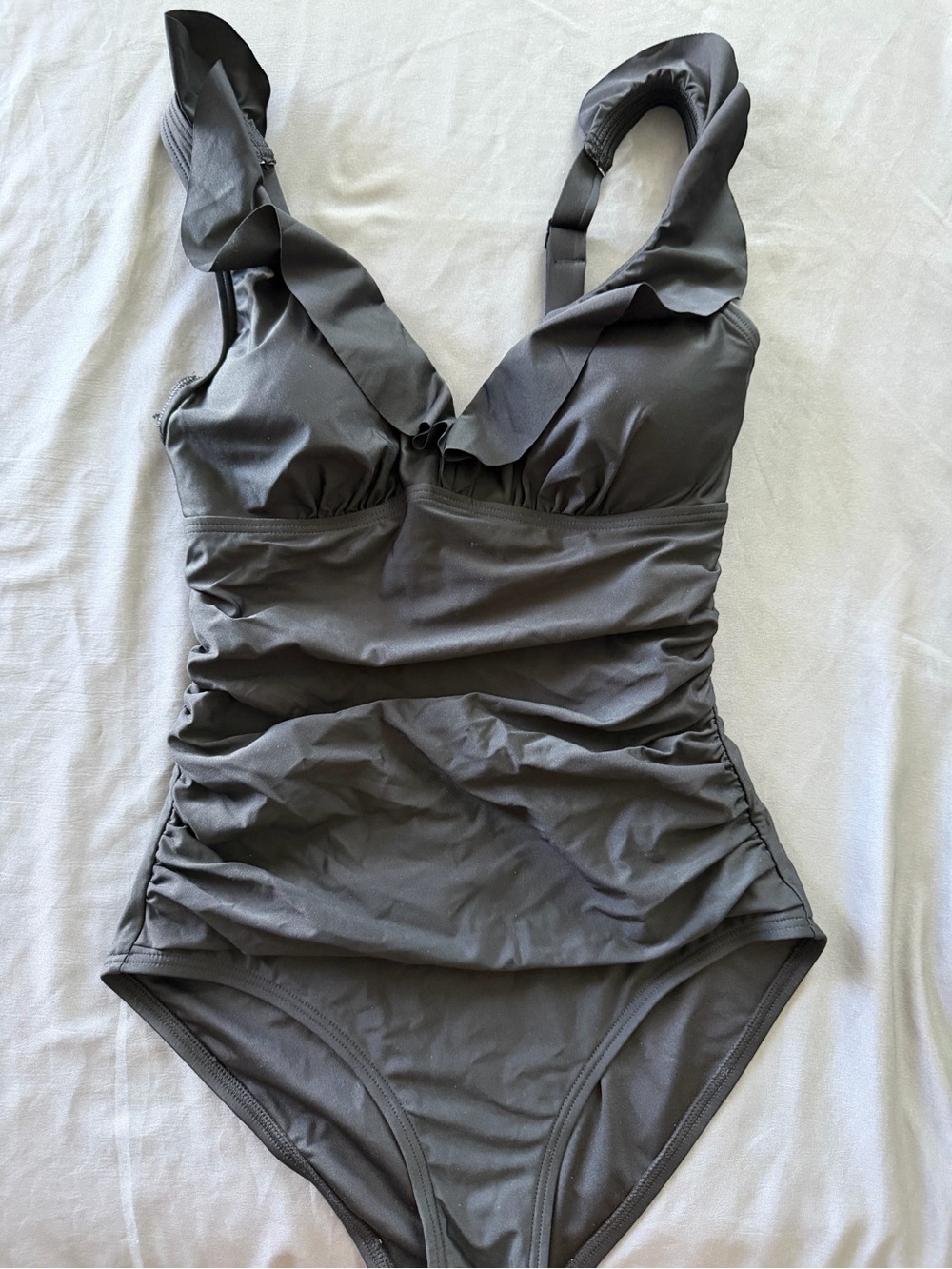 Dkny Charcoal Ruffle Strap One-Piece Swimsuit - Picture 1 of 3